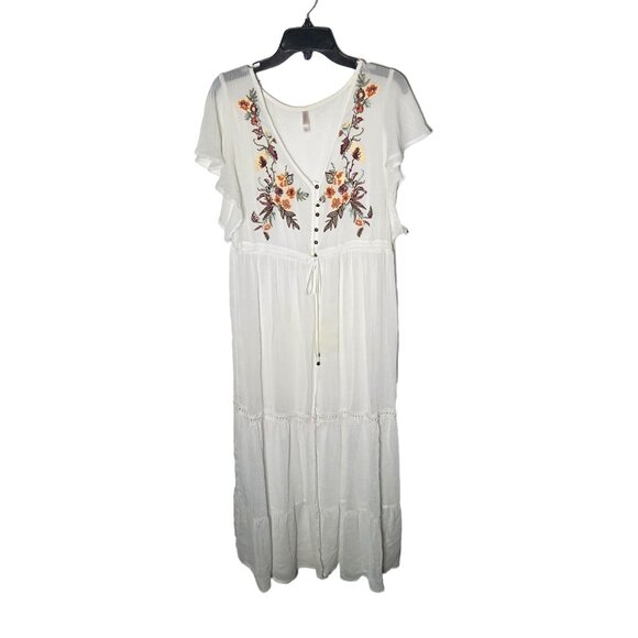 Xhilaration Womens White Floral Embroidered Duster Cardigan Size XL Long Sheer - Picture 1 of 10